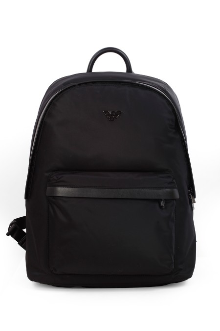 Shop EMPORIO ARMANI  Backpack: Emporio Armani backpack in recycled nylon Armani Sustainability Values.
Composition 100% Polyamide.
Dimensions: 33 x 43 x 15 cm.
Recycled nylon.
Leather details.
Eagle plaque.
Top handle.
External pocket.
Adjustable shoulder straps.
Made in China.. Y4O348 Y217J -80001